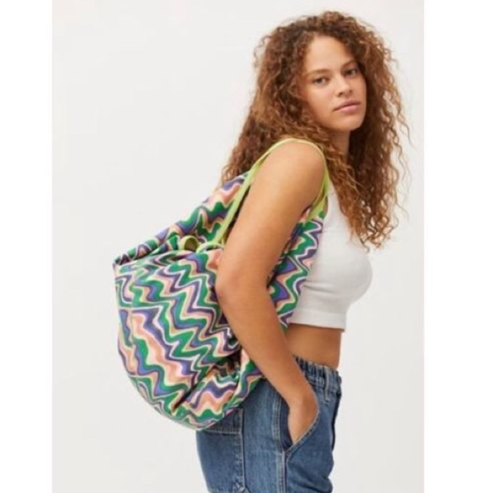 Urban Outfitters Origami Shoulder Canvas Bag Large Zig Zag Multicolor